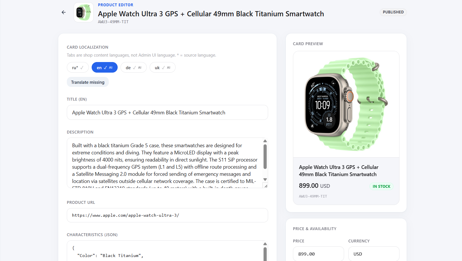 Éditeur de fiche Apple Watch Ultra 3